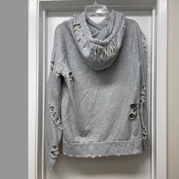 Alo Gray Distressed Hooded Sweatshirt Pullover Top - Picture 7 of 9
